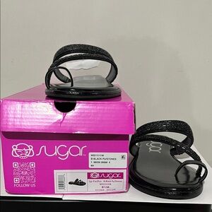 Sugar Black Pu/ Stones Slide Sandals
